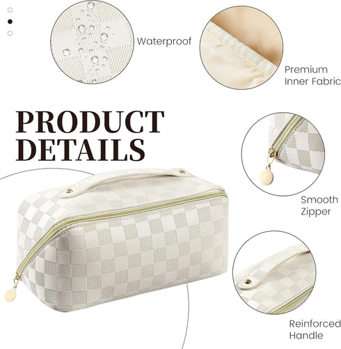 Makeup Bag - Large Capacity Travel Cosmetic Bag for Women, Multifunctional Open Flat Toiletry Bag with Handle, Washable Waterproof Beauty Zipper M...