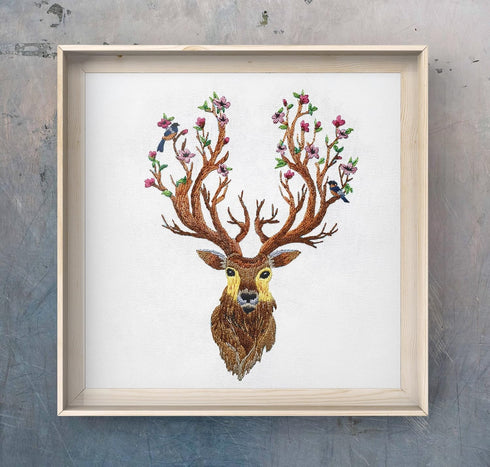 Yutaohui Deer Embroidery kit with Bird,Funny Handmade Gift Embroidery Kit for Adults Beginner,Stamped Cross Stitch Kit for Crafts Starters with 1 ...