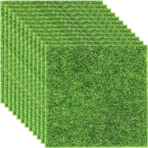 Elcoho 12 Pieces Fake Grass for Crafts Fairy Garden Grass 6 x 6 Inches Artificial Garden Grass for Miniature Ornament Garden Dollhouse DIY Decorat...