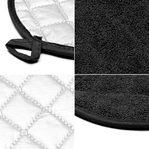 GROBRO7 5Pcs Cotton Quilted Terry Oven Set Kitchen Round Heat Resistant Pot Holder Machine Washable Terry Cloth Potholders Oven Mitts Black Plain ...