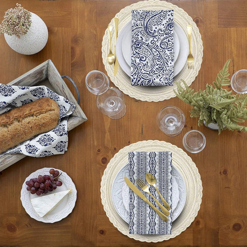 SHACOS Round Placemats Set of 6 Boho Braided Bordered Placemats 15 inch for Dining Tables Wedding Holiday Party (Ivory Bordered, 6)...