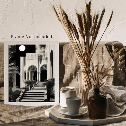Posterizer 1 pcs-black and white collage with a castle and the moon-Landscape & Nature Art-Abstract & Modern Art-Gift for Art Lovers- UNFRAMED Wal...