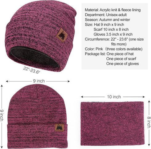 mysuntown Beanie Hat Scarf Gloves Set, Women Men Hats 3-Pieces, Fleece Lined, Touchscreen Gloves, Winter Hats for Women 2024...