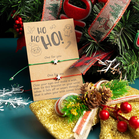 2Pcs Christmas Bracelets Gift for Friendship Couple Christian Sterling Silver Star Jewelry Accessories Set Green and Red Handmade Adjustable X'mas...