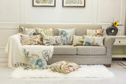 Pack of 2 Decorative Throw Pillows Cases Cushion Cover for Sofa Couch Bed,Sunflower Pattern,20x20 Inches,Blue Cream...