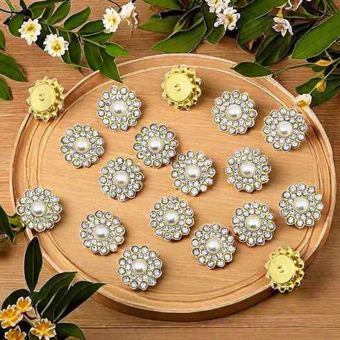 50 pcs Pearl Rhinestone Crystal Embellishments Decoration Brooch Flatback DIY Craft for Flower Bow Headband Dress Accessory 14mm (Gold)...