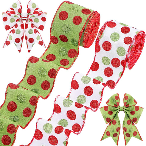 Yinder 2 Rolls 20 Yards Christmas Ribbon Red and Green Glitter Ribbon 2.5 Inch Christmas Tree Decorative DIY Ribbon for Wreaths Present Box Wrappi...
