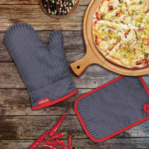 Oven Mitts and Pot Holders Set, Hot Pads for Kitchen Cooking Grill, 500? Heat Resistant Oven Mit, Pure Cotton and Terrycloth Lining, Heavy Duty Th...