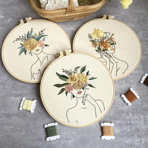 Harimau 3 in Beginner Embroidery Kit,Floral Plant Pattern,Cross Stitch Kits , Including Stamped Embroidery Cloth with 3 Embroidery Hoops, Color Th...