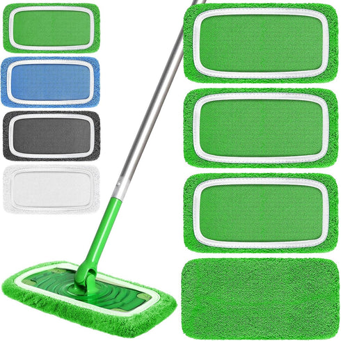 Baderke 4 Pcs Mop Pads Refills Compatible with Swiffer Sweeper (Mop is Not Included) Reusable Mop Pads Washable Wet and Dry Flat Mop Cover (Green,...