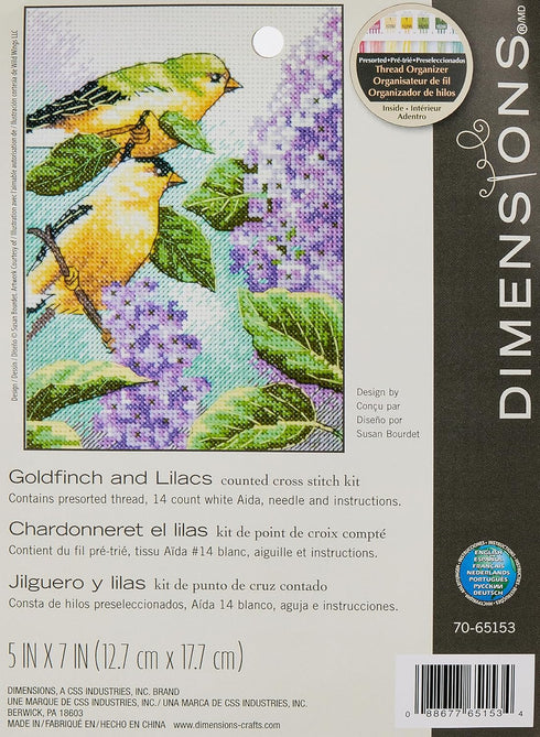 Dimensions Goldfinch and Lilacs Counted Cross Stitch Kit, 14 Count White Aida, 5” x 7”...