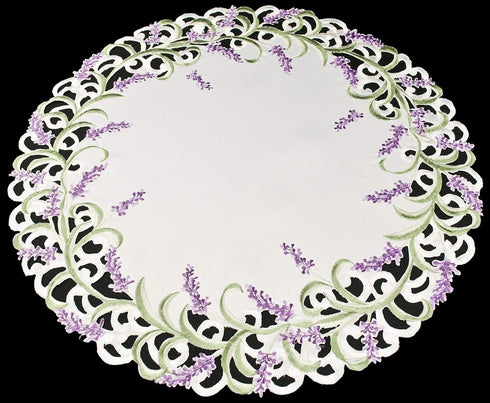 Linens, Art and Things Embroidered Purple Lavender Lilac on Ivory Large Doily, Small Tablecloth (24 Inch Round)...