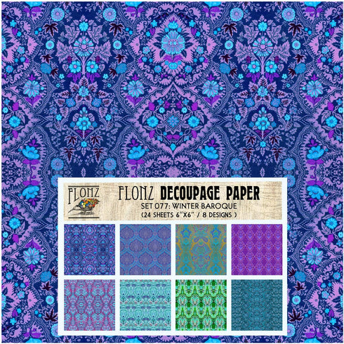 Decoupage Paper Pack (24 Sheets 6"x6") Winter Baroque FLONZ Vintage Styled Paper for Decoupage, Craft and Scrapbooking...