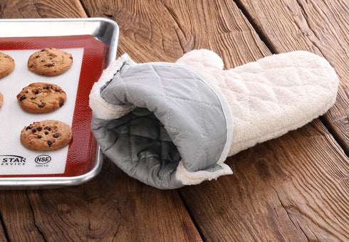 New Star Foodservice Oven Mitts with Extra Defense, up to 400F, Set of 2 (Tan (Terry Cloth), 13-Inch (Set of 2))...