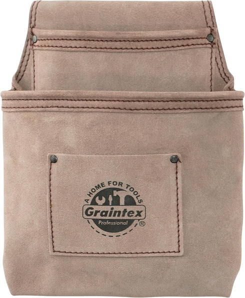 Graintex SS2049 2 Pocket Nail & Tool Pouch Beige Color Suede Leather for Constructors, Electricians, Plumbers, Handymen...