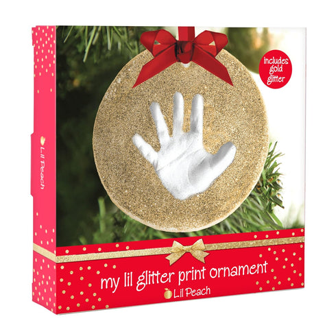 Baby's Handprint or Footprint Christmas Ornament Kit, Newborn Holiday Hanging Keepsake Kit, Baby's First Christmas, Gold Glitter...