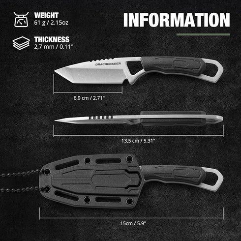 Neck Knife Mini, Small Tanto Neck Knife with Sheath and Necklace, Fulltang Outdoor Mini Knife, Black...