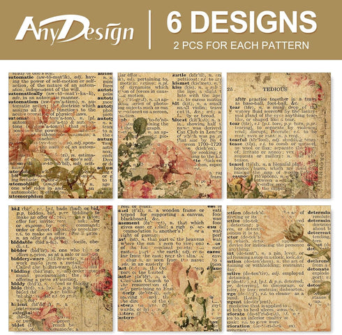 AnyDesign 12 Sheet Vintage Floral Wrapping Paper Retro Newspaper Kraft Gift Wrap Bulk Folded Flat Rose Flower Craft Art Paper for Party DIY Wrappi...
