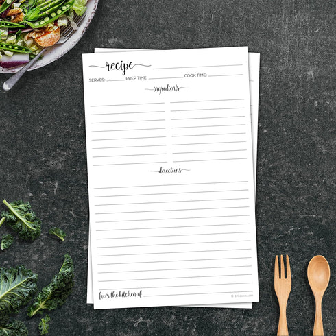 321Done Recipe Paper 5.5x8.5 White, 50-Pack, Made in USA, Blank Recipe Paper to Write in Your Own Recipes, Minimalist Half-Letter Size Refill Page...