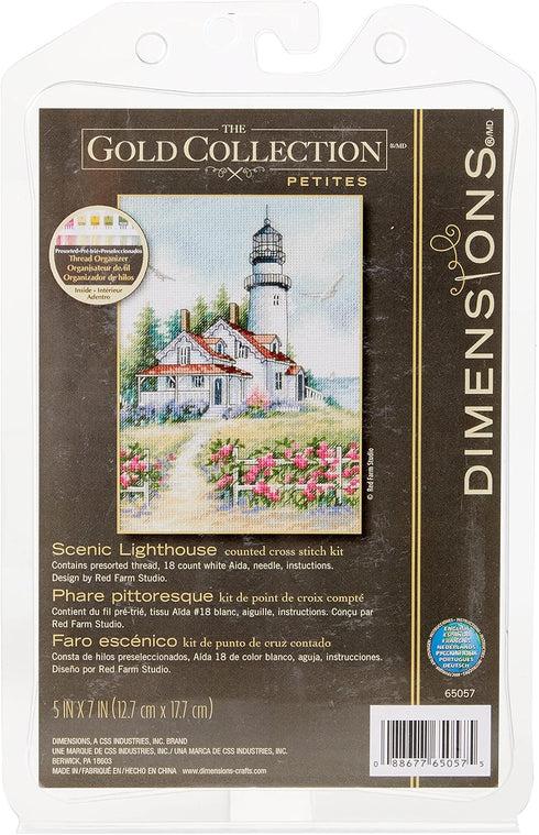 Dimensions Gold Collection Counted Cross Stitch Kit, Scenic Lighthouse, 18 Count White Aida, 5'' x 7''...