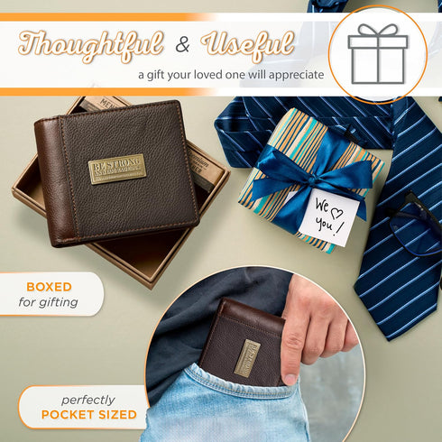 Christian Art Gifts Genuine Leather Wallet for Men | Strong and Courageous with Brass Inlay “ Deuteronomy 31:6 Bible Verse | RFID Quality Classic ...