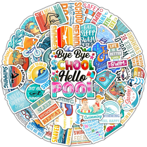 50 PCS Swimming Stickers Swim Decal Vinyl Waterproof Aesthetic for Laptop Water Bottles Luggage Computer Phone Case Skateboard Car Perfect Gifts f...
