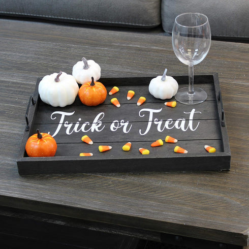 Elegant Designs, 15.50" x 12", Trick or Treat Decorative Wood Serving Tray w/Handles, Black Wash Trick & Treat (HG2000-KTT)...