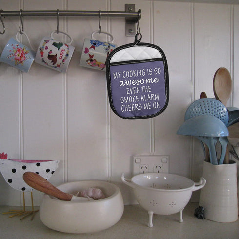 Funny Oven Pads Pot Holder with Pocket My Cooking is So Awesome Even The Smoke Alarm Cheers Me On (Cheers Me On)...