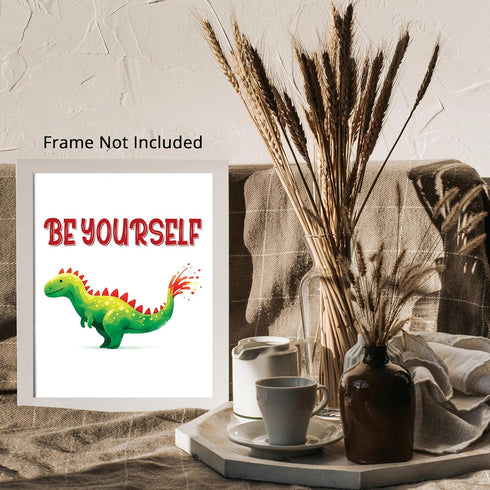 Posterizer 1 pcs-Be yourself-Cute Dino quote-Kids Room Art-Motivational & Inspirational Art-Gift for Daughter, Son, Kids-decor for nursery toddler...