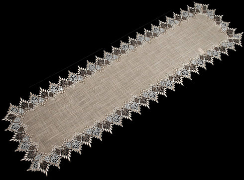 Neutral Earth Tones Lace Long Table Runner, Dresser Scarf, Rustic Bohemian Décor (16Wx72L)...