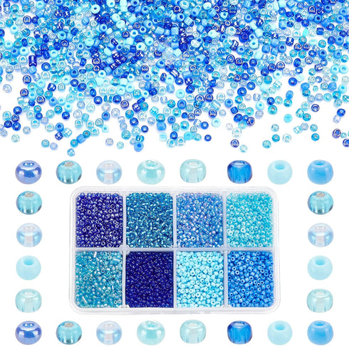 PH PandaHall 8000pcs 2mm Blue Seed Beads, Craft Glass Beads Pony Waist Bead 12/0 Mini Spacer Bead for Friendship Bracelet Making Summer Ocean Sea ...