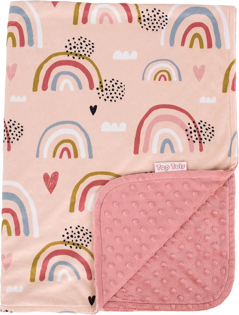 Top Tots Deluxe Minky Baby Blanket - Hearts and Rainbows, 40 x 29 Inch Pink...