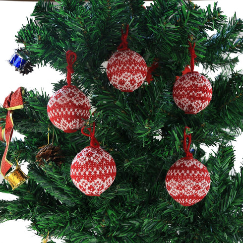 WEWILL 2.75" 10 PCS Red Knitted Sweater Christmas Ball Christmas Tree Ornaments Festival Xmas Party Gifts Decorations Snowflake Pattern...