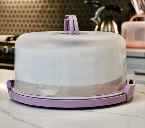 Round Cake Carrier Two Sided Cake Holder Serves as Five Section Serving Tray, Portable Cake Stand Fits 10 inch Cake, Cake Box Comes With Handle, C...