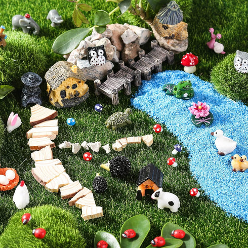 172Pcs Miniature Fairy Garden Accessories including 100Pcs Fixed Pins, modacraft Fairy Garden Kit Fairy House Animal Figurines Mini Landscape for ...