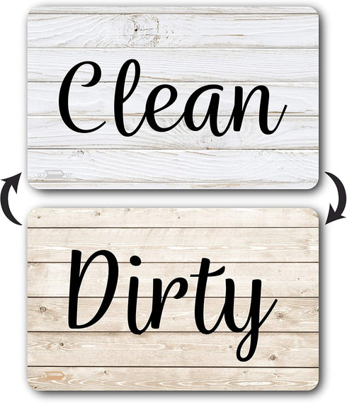Rustic & White Wood Clean Dirty Magnet for Dishwasher, Reversible Dishwasher Magnet Clean Dirty Sign, Magnetic Dish Washer Sign Indicator, Rustic ...