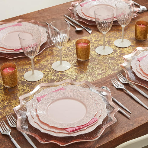 SILVER SPOONS Fancy Disposable Dessert Plates (10 PC) Heavy Duty Plastic Plates, Rose Gold Party Supplies for Baby Showers, celebrations & Events,...