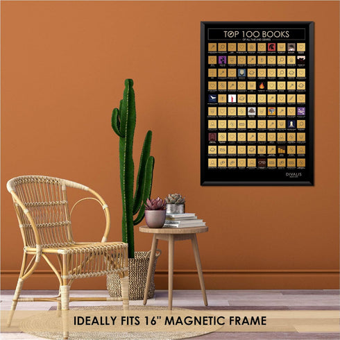Divalis Scratch Off Poster - 100 Must Read Books of All Times - Reading Bucketlist Chart - Easy to Frame 24x16 - Accessories Included...