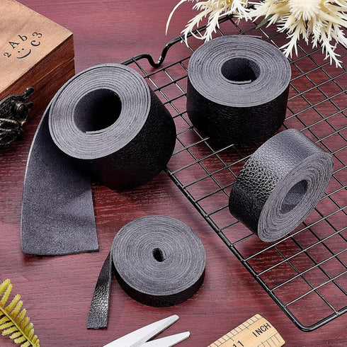 GORGECRAFT Black Leather Strap Strip 1 Inch Wide 79 Inch Long Lychee Pattern Leather Belt Strips Wrap Single Sided Flat Cord for DIY Crafts Clothi...