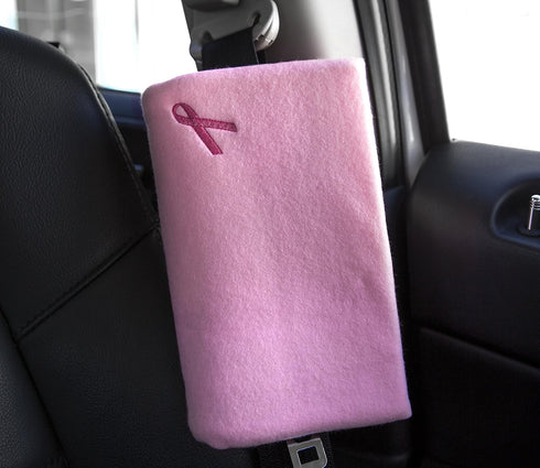 The Breast & Chest Buddy - Seatbelt Cushion for Mastectomy and Breast Reconstruction Sites - Solid Pink with Breast Cancer Ribbon...