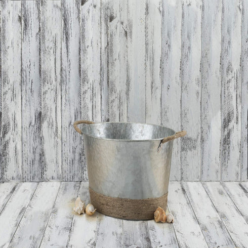 Twine Seaside Jute Rope Wrapped Farmhouse Galvanized Ice Metal Beverage Tub, Wine, Beer Bottle Bucket, 4.5 Gallons...