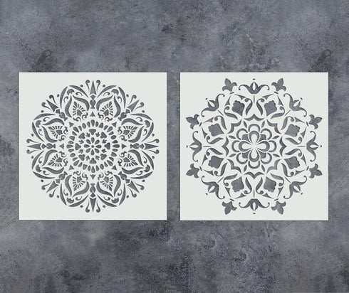 GSS Designs Pack of 2 Mandala Stencils Set (12x12 Inch) Painting for Wood Wall Furniture Floor Tiles Glass Fabric - Reusable Airbrush Template (SL...