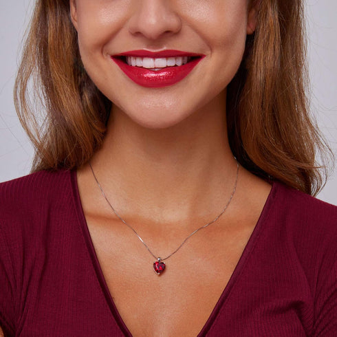 MichooyelS925 3.6 cttw Rhodolite Garnet Pendant Necklace Heart Solitaire Gemstone Sterling Silver Valentine's Day Wedding Birthstone Jewelry For W...