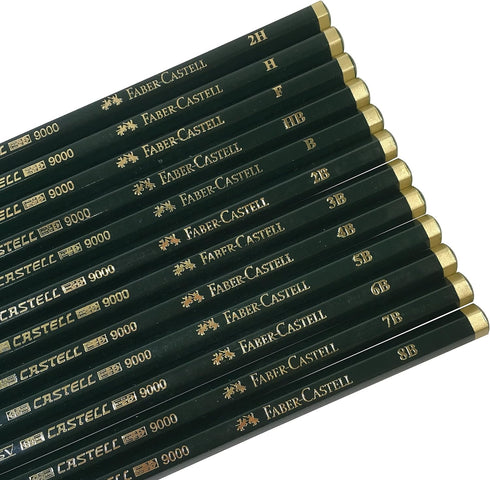 Faber-Castell 9000 Graphite Sketch Pencil Art Set (8B - 2H) with Kneaded Art Eraser, Large Dust Free Eraser and Sharpener...