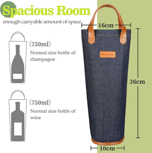 Tirrinia Single Wine Gift Tote Bag, Insulated Padded Thermal Wine Bottle Carrying Cooler Carrier for Travel, Picnic, Great Gift for Wine Lover, Da...