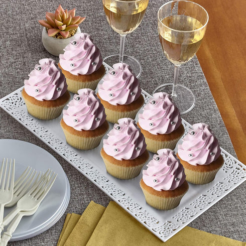 Silver Spoons DISPOSABLE LACE TRAYS | for Upscale Wedding and Dining | 6 pc | White | 14” x 7.5” -...