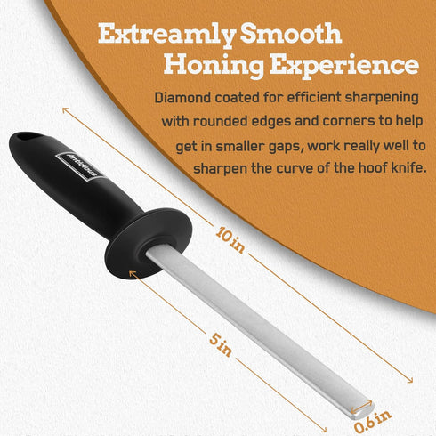 Hoof Knife Sharpener, 5 inch Farrier tool Honing Rod with Diamond Coated to Keep Hoof Knives and Cutting Instruments Sharp Black...