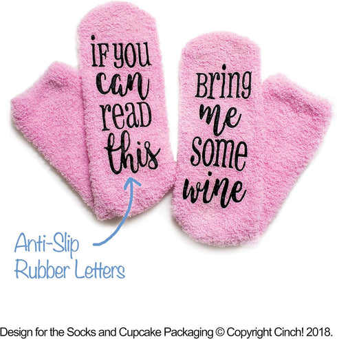 cinch! Luxury Fuzzy Wine Socks in Cupcake Gift Packaging | Valentines Day Gifts for Her | Socks for Women | Funny Accessory, Present for Wife, Win...