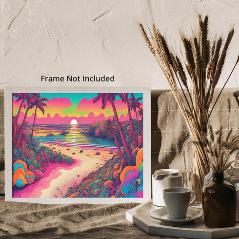 Posterizer 1 pcs- psychedelic funky hippie colorful landscap 8-Abstract & Modern Art-Fantasy & Fiction Art- Living Room Bedroom Decor- unframed wa...