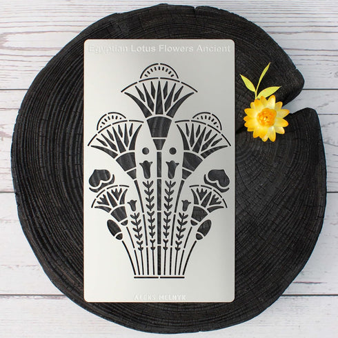 Aleks Melnyk No.459 Metal Stencil, Swirls, Egyptian Lotus Flowers Ancient, Ornament, Patterns, Small Stencil, 1 PC, Template for Wood Burning, Eng...